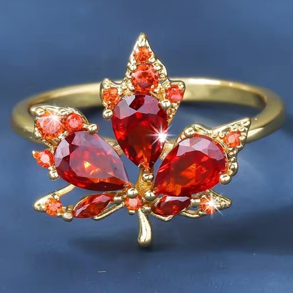 Cubic Zirconia Autumn Leaf Ring - Picture 2 of 7